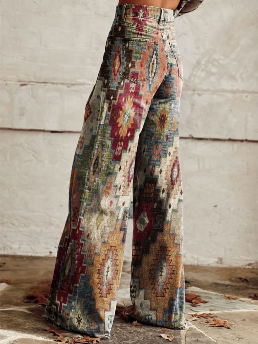 Aztec Print Wide Leg Trousers in Brown — VerolynBoutique