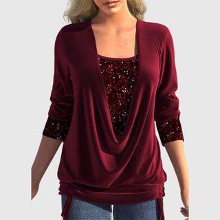Sequin Layer Draped Blouse in Red — VerolynBoutique
