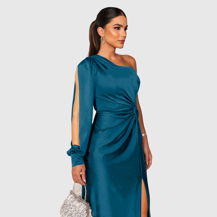 Twist-Front One-Shoulder Gown in Blue — VerolynBoutique