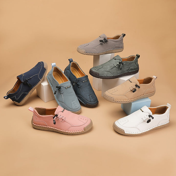 Soft Vegan Leather Walking Shoes in Beige — VerolynBoutique