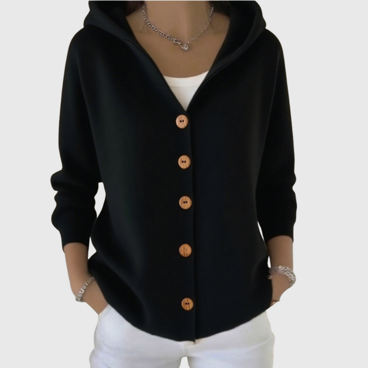 Hooded Button-Front Cardigan in Black — VerolynBoutique