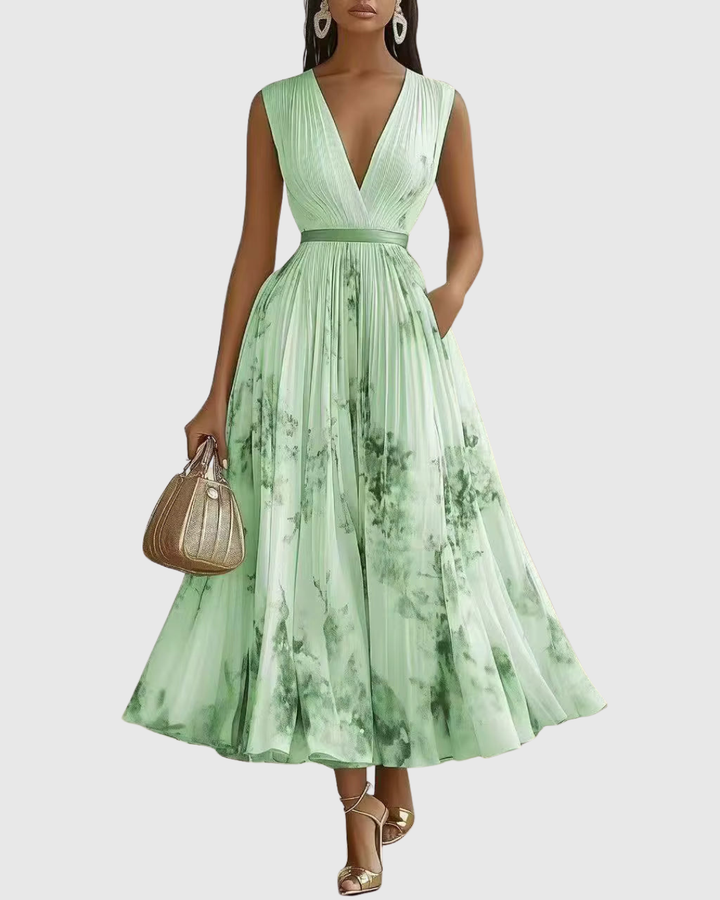 Verolyn - Pleated V-Neck Maxi Dress