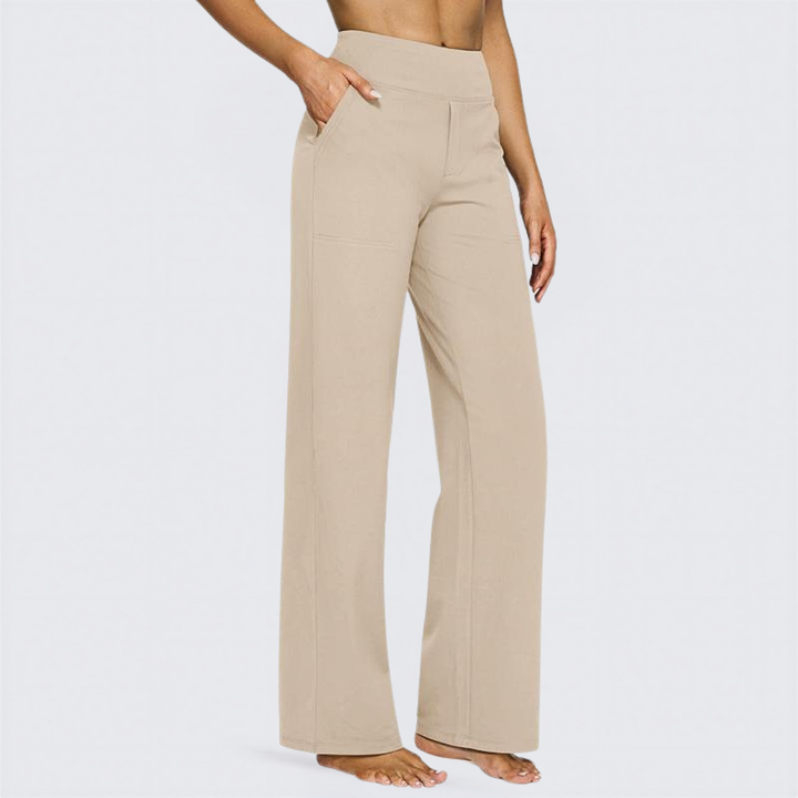Stretch Wide Leg Yoga Trousers in Khaki — VerolynBoutique