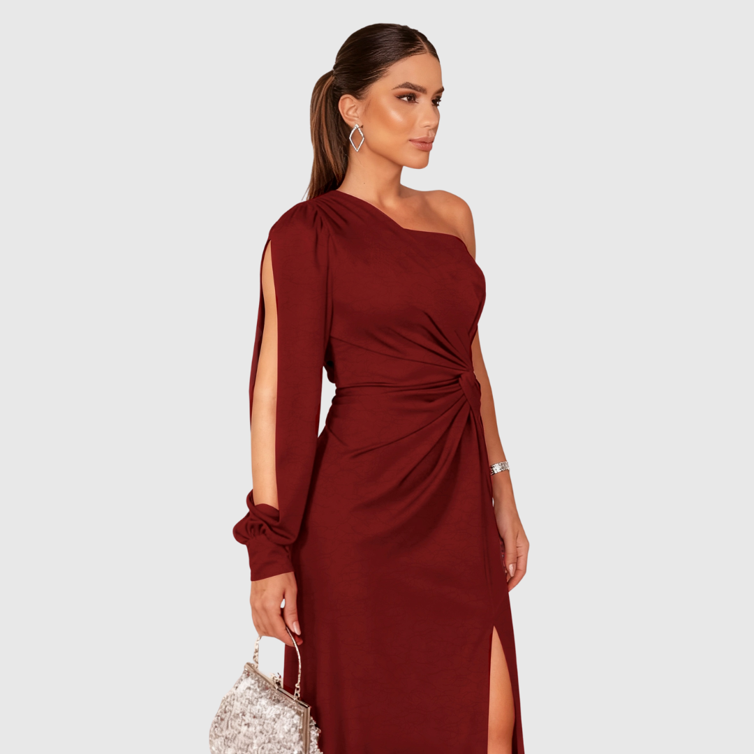 Twist-Front One-Shoulder Gown in Blue — VerolynBoutique