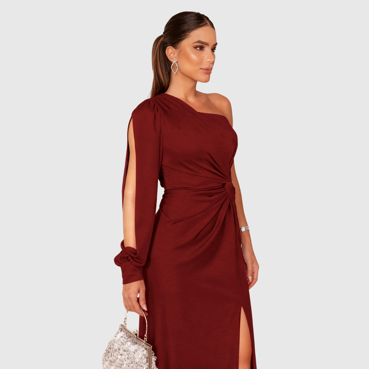 Twist-Front One-Shoulder Gown in Blue — VerolynBoutique
