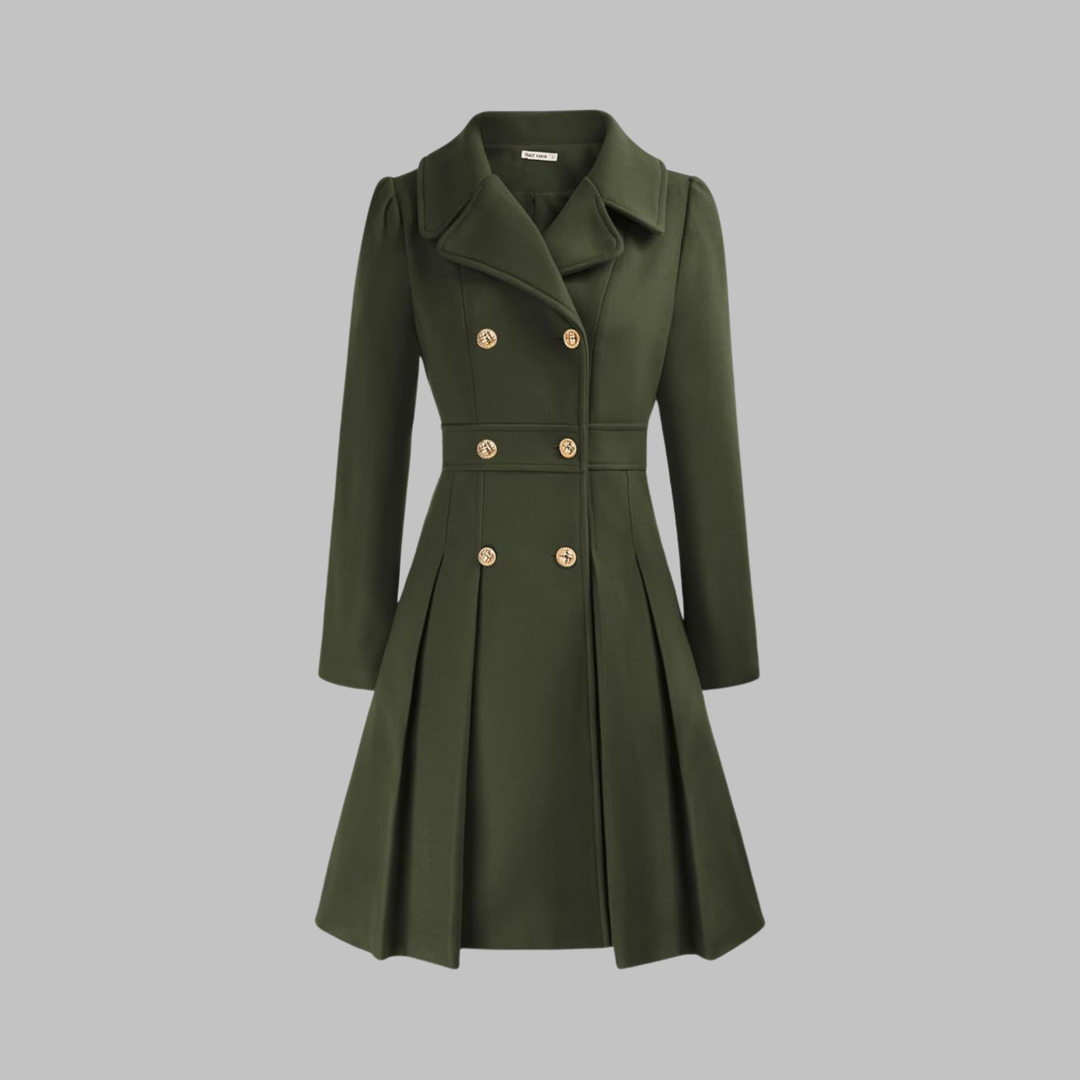 Pleated Fit and Flare Coat in Olive — VerolynBoutique