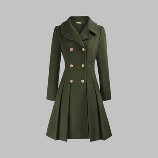 Pleated Fit and Flare Coat in Olive — VerolynBoutique