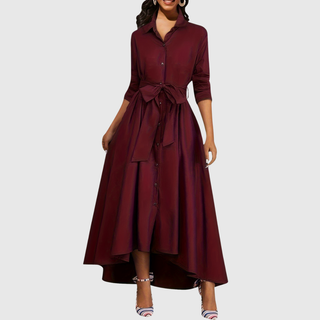 Button-Front Belted Maxi Dress in Navy — VerolynBoutique