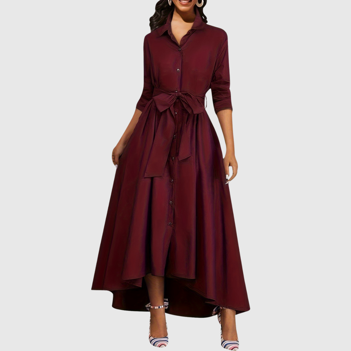 Button-Front Belted Maxi Dress in Navy — VerolynBoutique