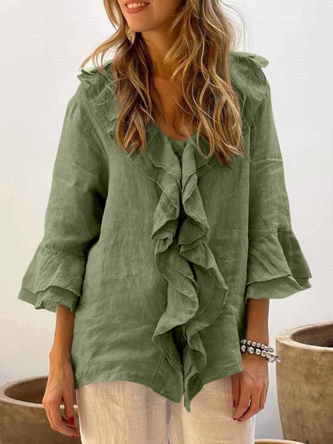 Verolyn - Bell Sleeve Ruffle Top