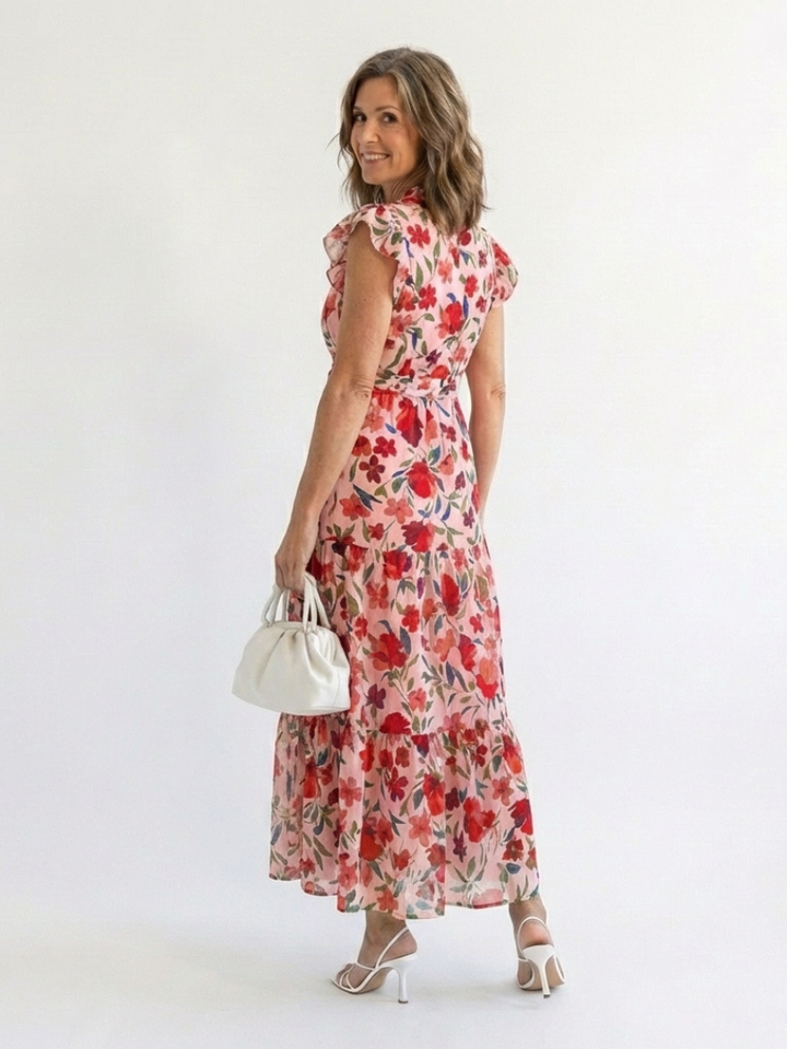 Floral V-Neck Tiered Midi Dress in Green — VerolynBoutique