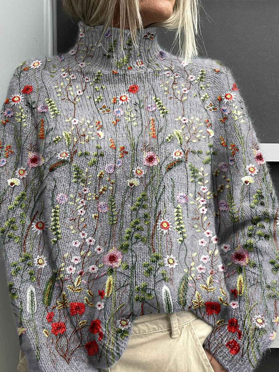 Wildflower Print Turtleneck Jumper in Multicolour — VerolynBoutique