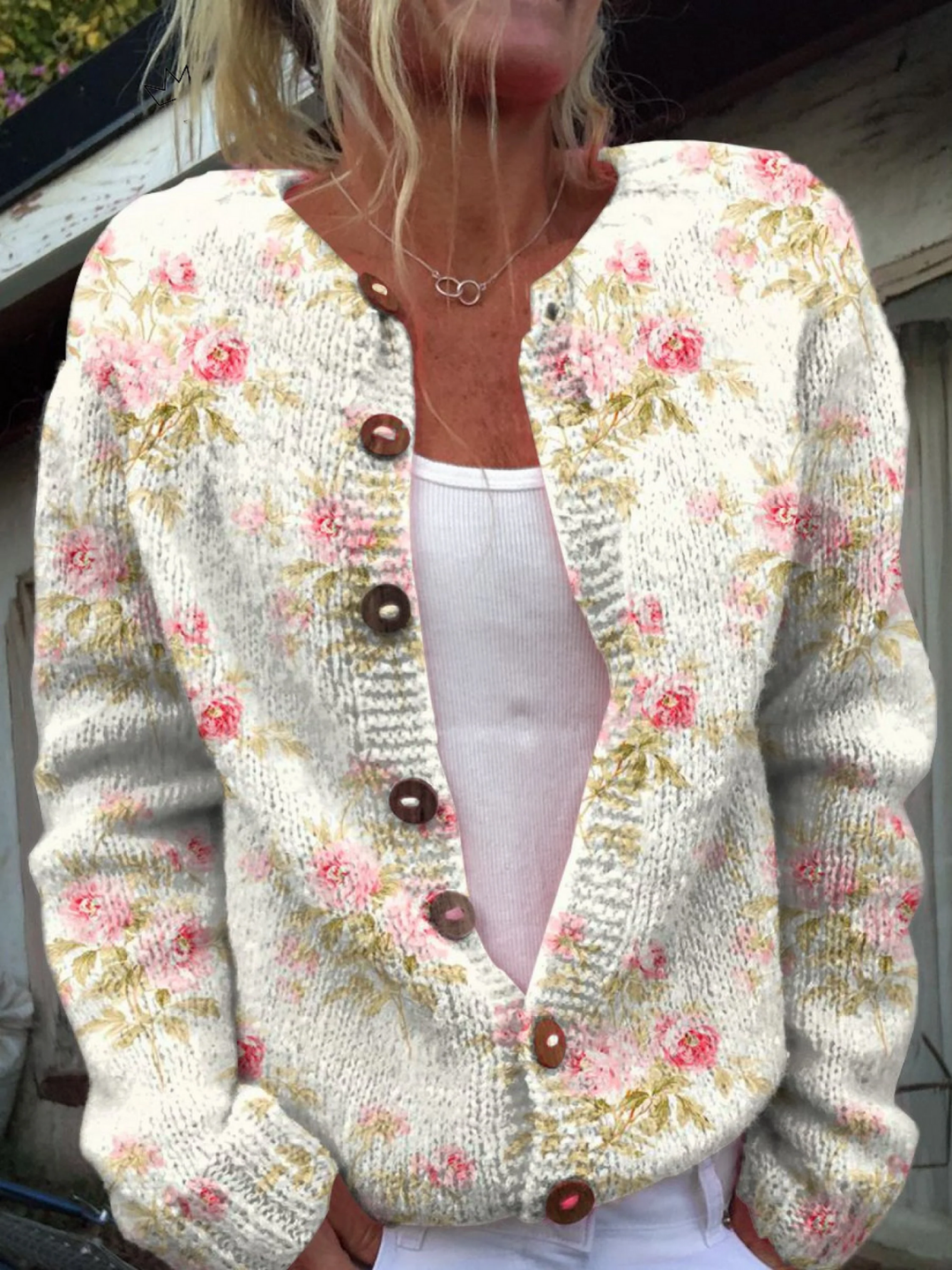 Verolyn pink rosebud chunky knit cardigan