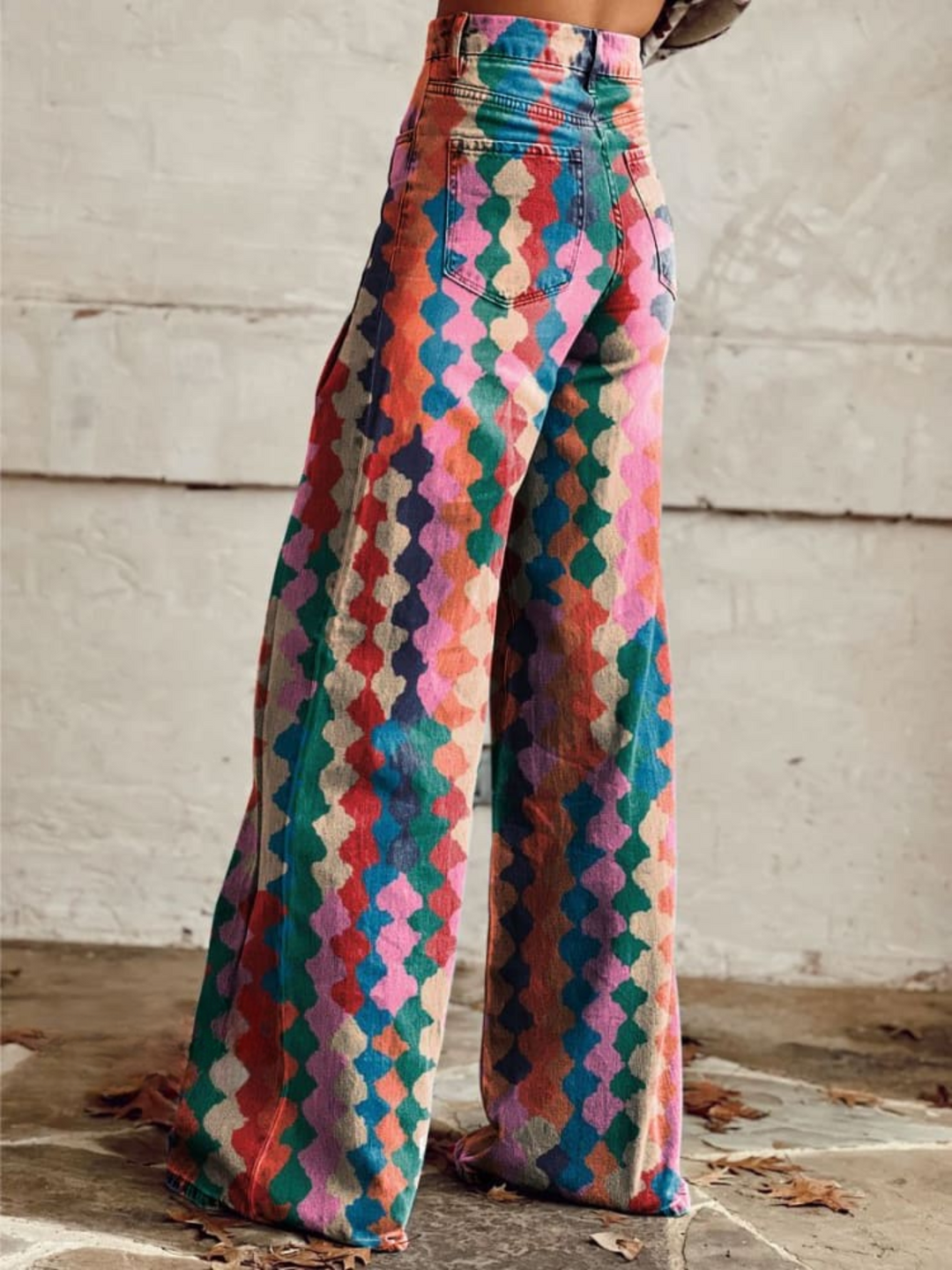 Harlequin Print Wide Leg Trousers in Red — VerolynBoutique