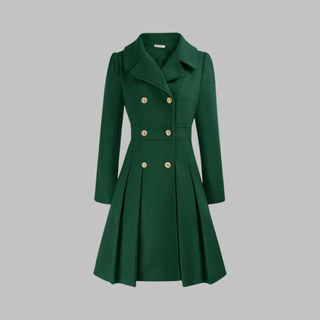 Pleated Fit and Flare Coat in Green — VerolynBoutique