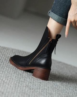 Verolyn round toe leather block heel boots – view 2