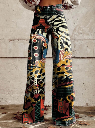 Artistic Print Wide Leg Trousers in Black — VerolynBoutique