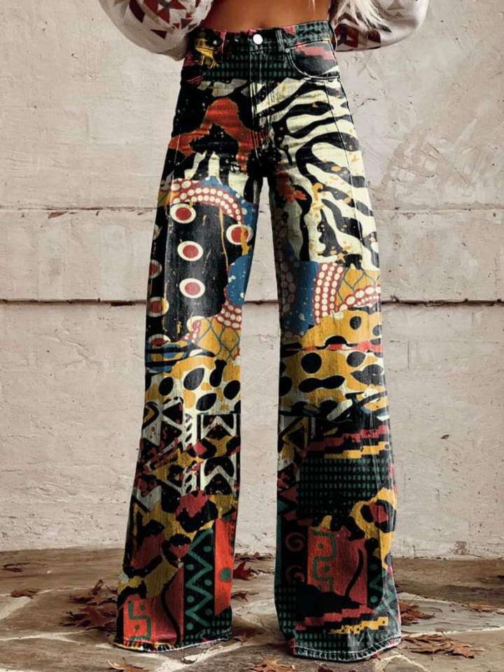 Artistic Print Wide Leg Trousers in Black — VerolynBoutique