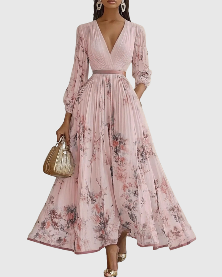 Verolyn - Pleated V-Neck Maxi Dress
