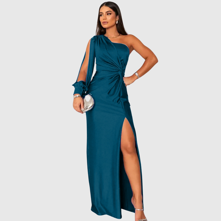 Twist-Front One-Shoulder Gown in Blue — VerolynBoutique