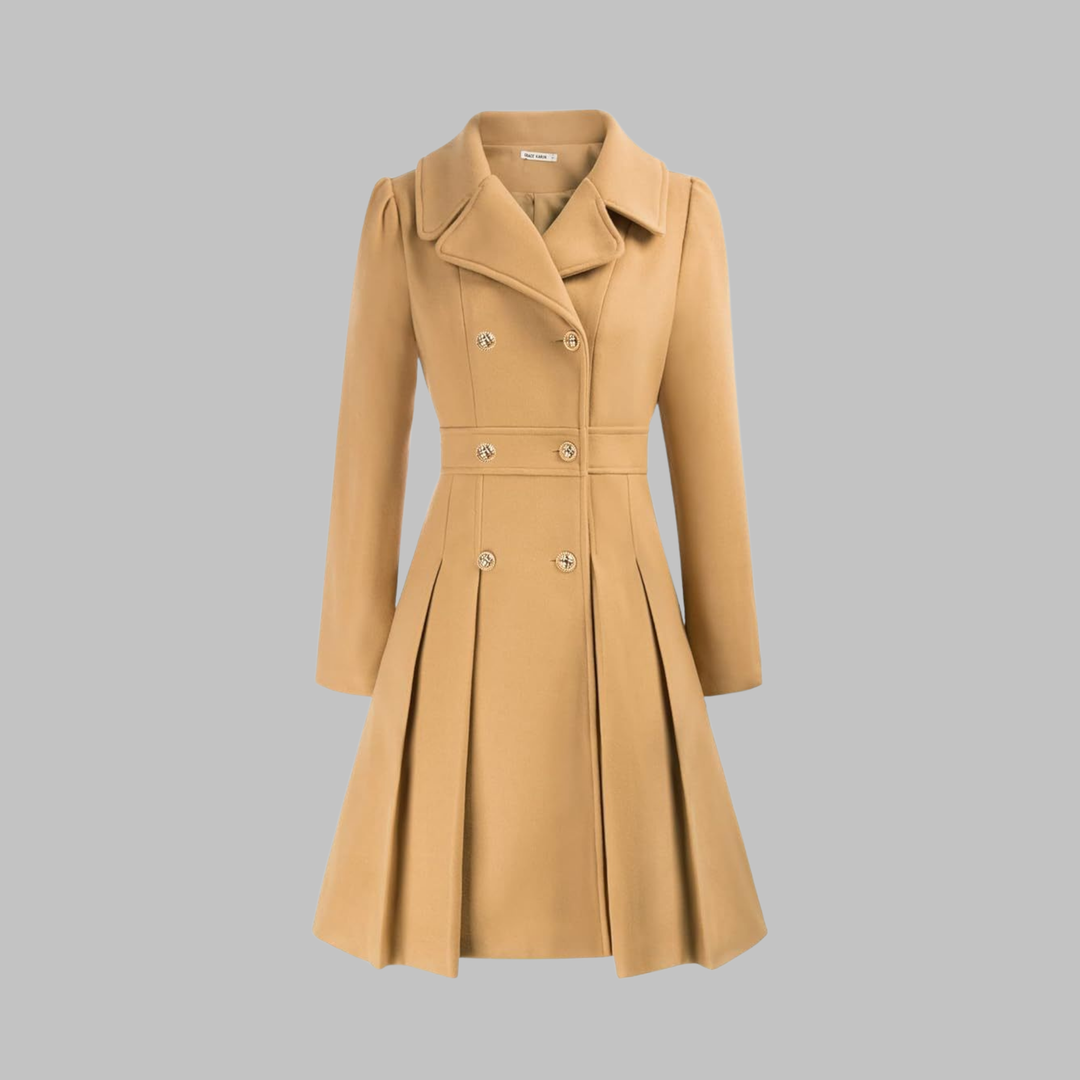 Pleated Fit and Flare Coat in Khaki — VerolynBoutique