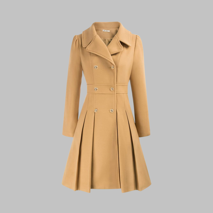 Pleated Fit and Flare Coat in Khaki — VerolynBoutique
