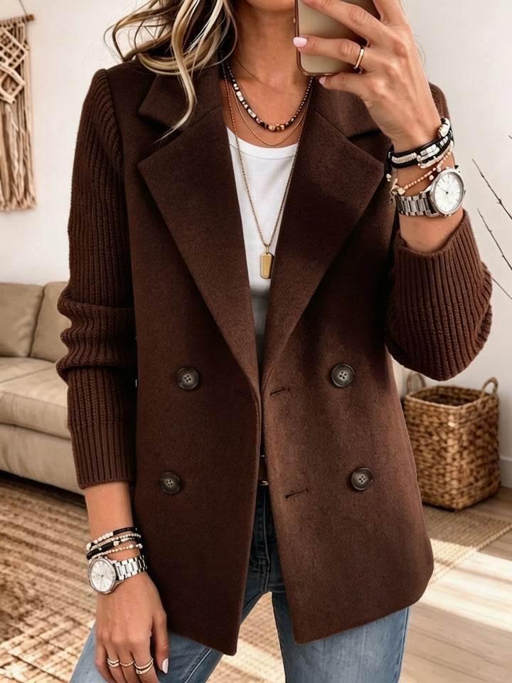 Verolyn peak lapel knit sleeve blazer in brown
