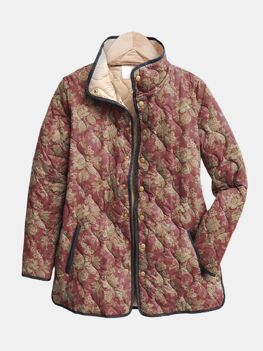 Vintage Floral Quilted Jacket in Red Floral — VerolynBoutique