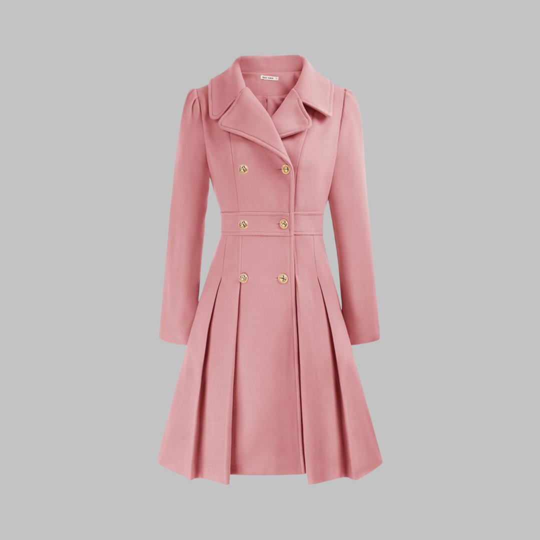 Pleated Fit and Flare Coat in Pink — VerolynBoutique