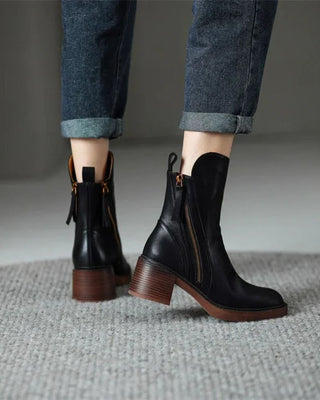 Verolyn round toe leather block heel boots – view 3