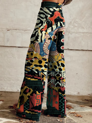 Artistic Print Wide Leg Trousers in Black — VerolynBoutique