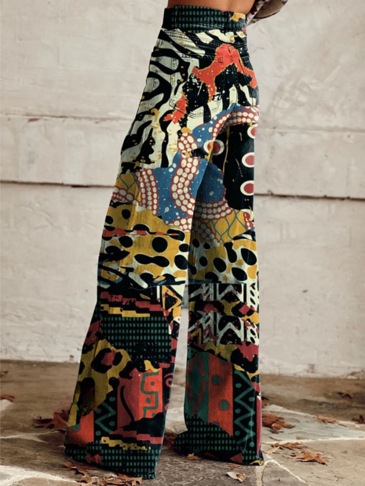Artistic Print Wide Leg Trousers in Black — VerolynBoutique