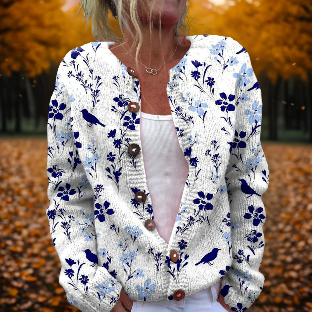 Bird and Floral Print Cardigan in Multicolour — VerolynBoutique