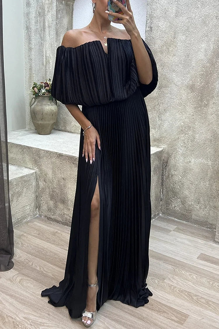 Off-Shoulder Pleated Maxi Dress in Yellow — VerolynBoutique