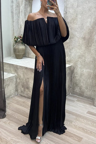 Off-Shoulder Pleated Maxi Dress in Yellow — VerolynBoutique