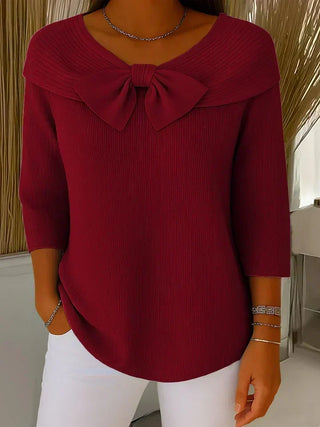 Verolyn bow neck ribbed jumper in red