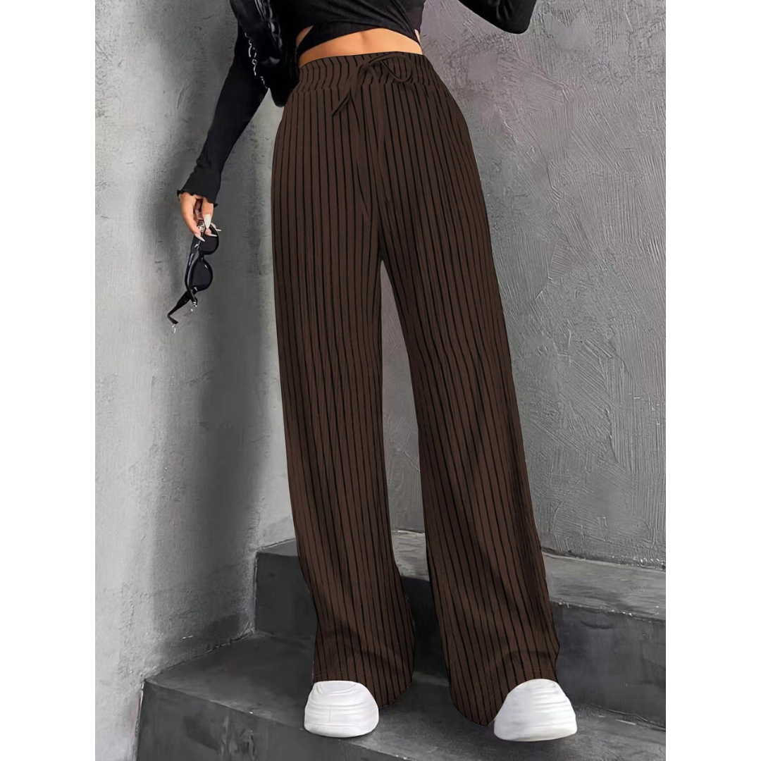 Textured Wide Leg Lounge Trousers in Black &amp; Brown — VerolynBoutique