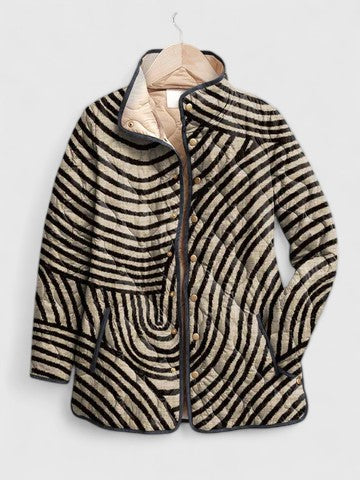 Beige Swirl Stripe Quilted Jacket in Multicolour — VerolynBoutique