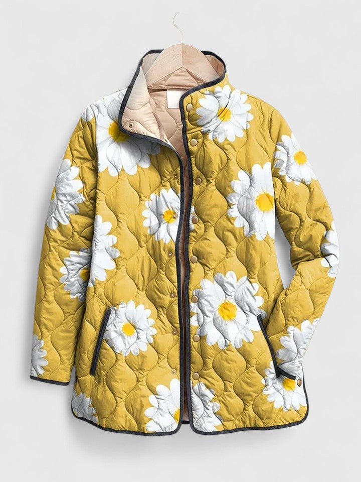 Yellow Daisy Quilted Jacket in Yellow — VerolynBoutique