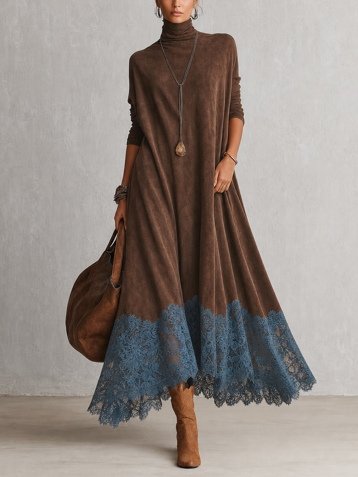 Verolyn suede-look lace hem maxi dress in brown