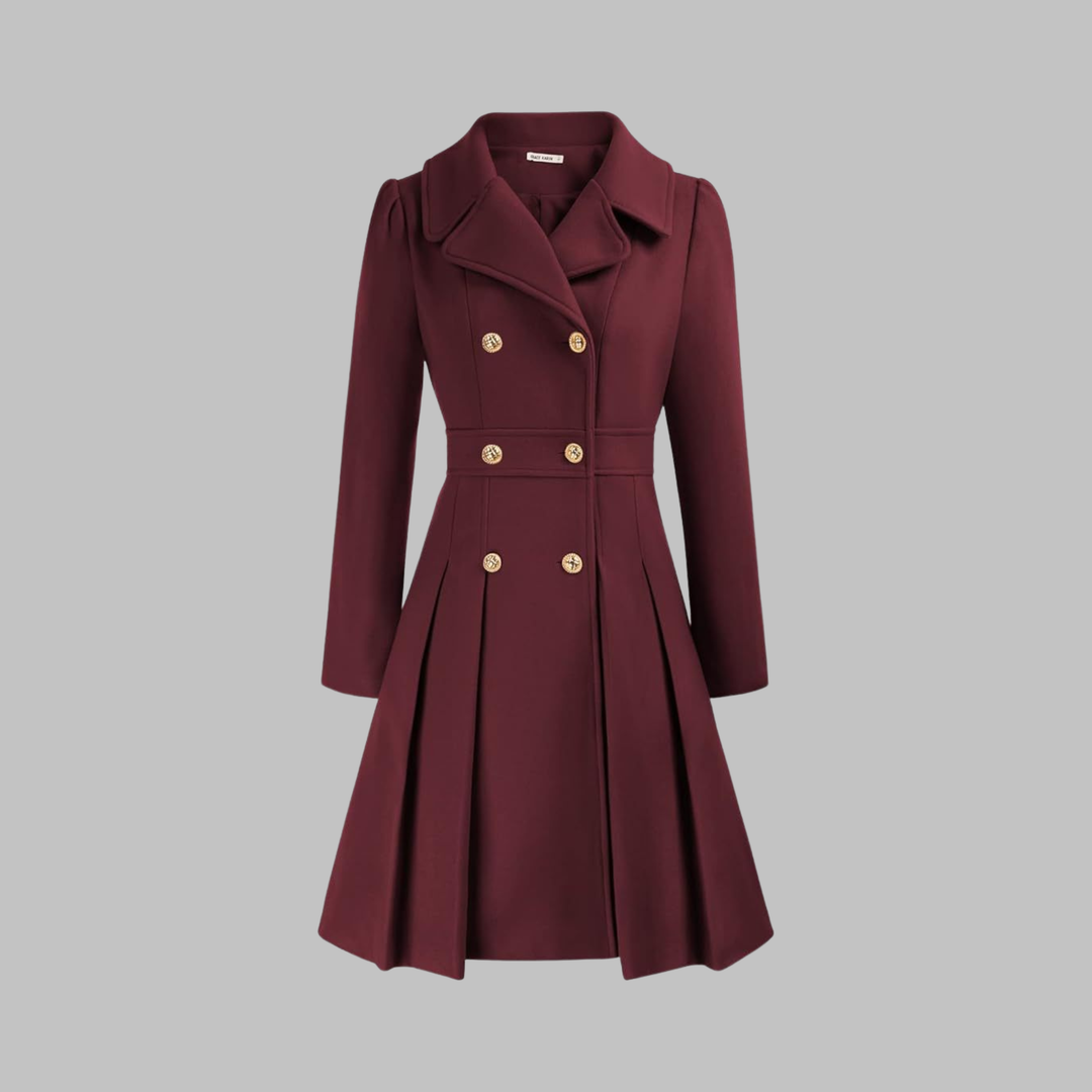Pleated Fit and Flare Coat in Burgundy — VerolynBoutique