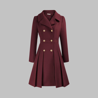 Pleated Fit and Flare Coat in Burgundy — VerolynBoutique