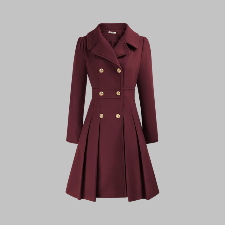 Pleated Fit and Flare Coat in Burgundy — VerolynBoutique