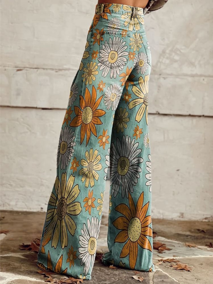 Sunflower Print Wide Leg Trousers in Yellow — VerolynBoutique