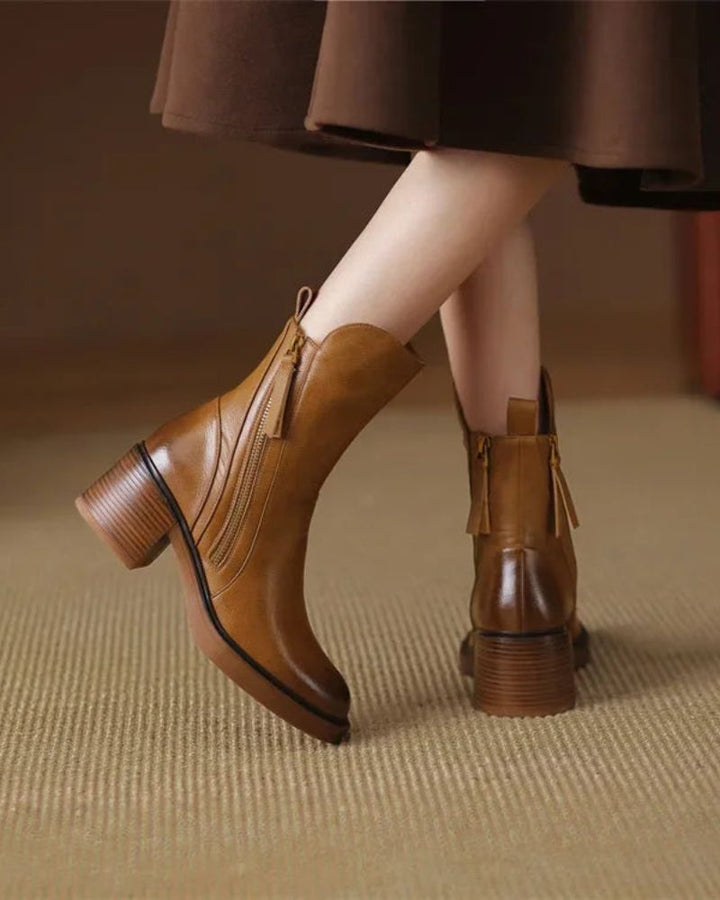 Verolyn round toe leather block heel boots – view 13