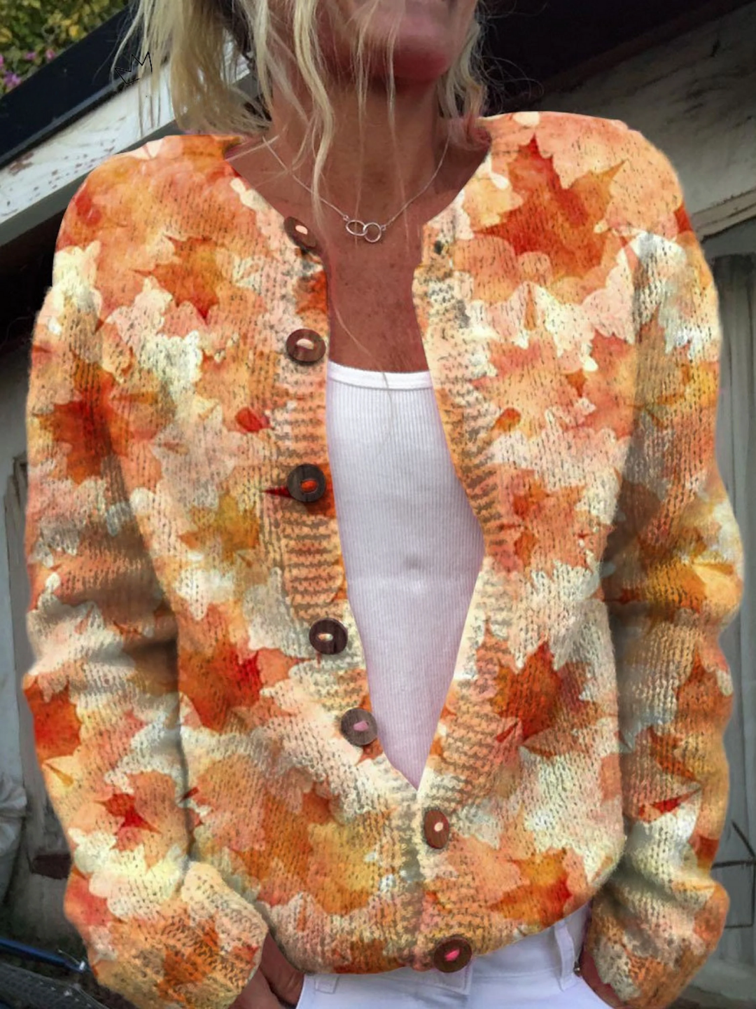 Verolyn maple leaf print knit cardigan