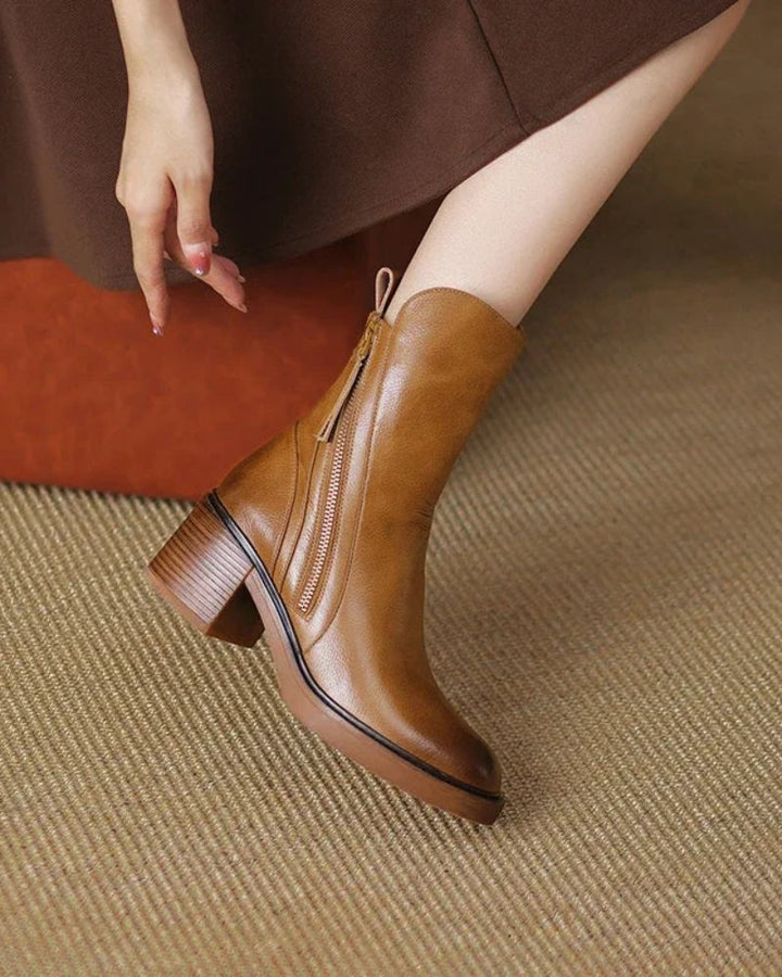 Verolyn round toe leather block heel boots – view 14