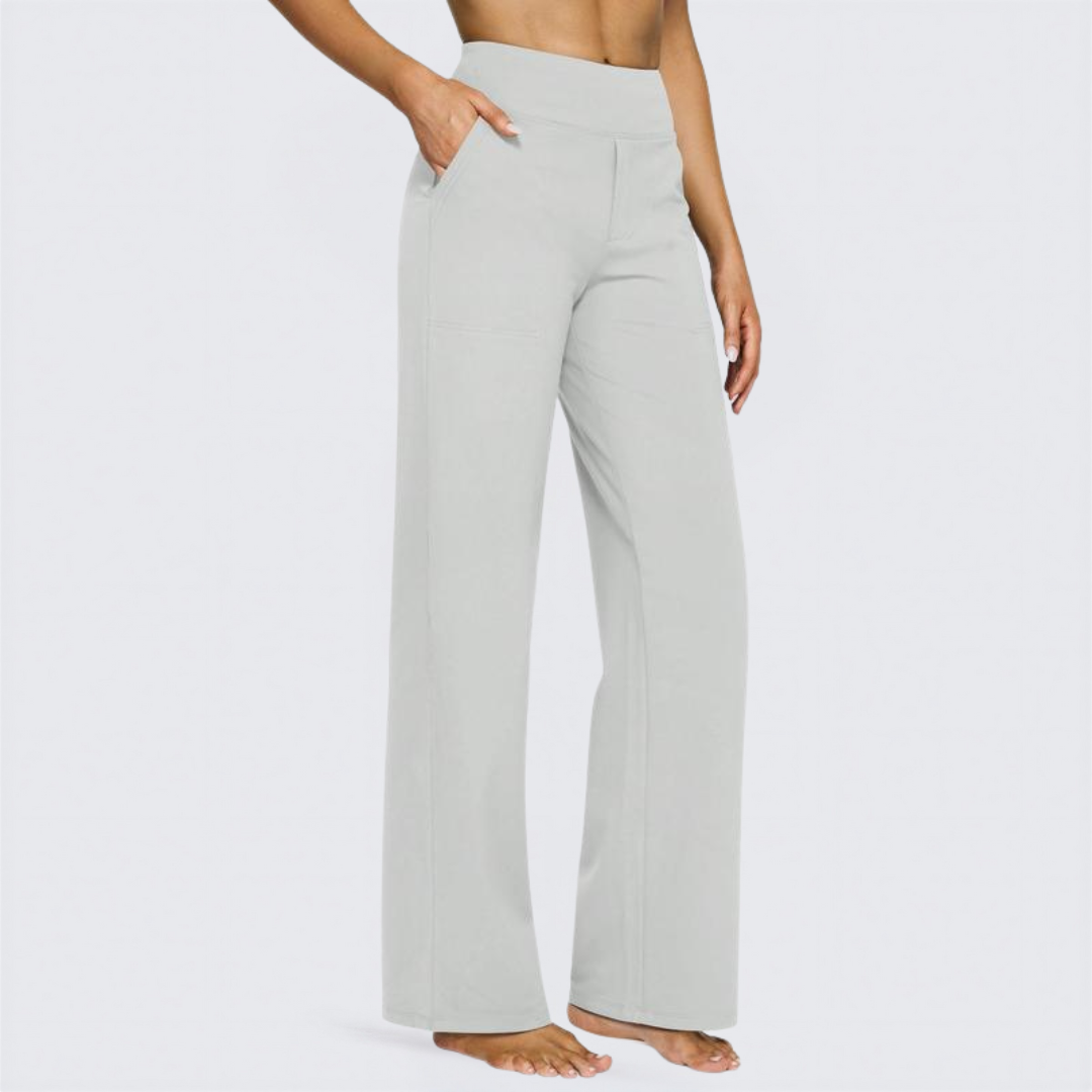 Stretch Wide Leg Yoga Trousers in Light Grey — VerolynBoutique