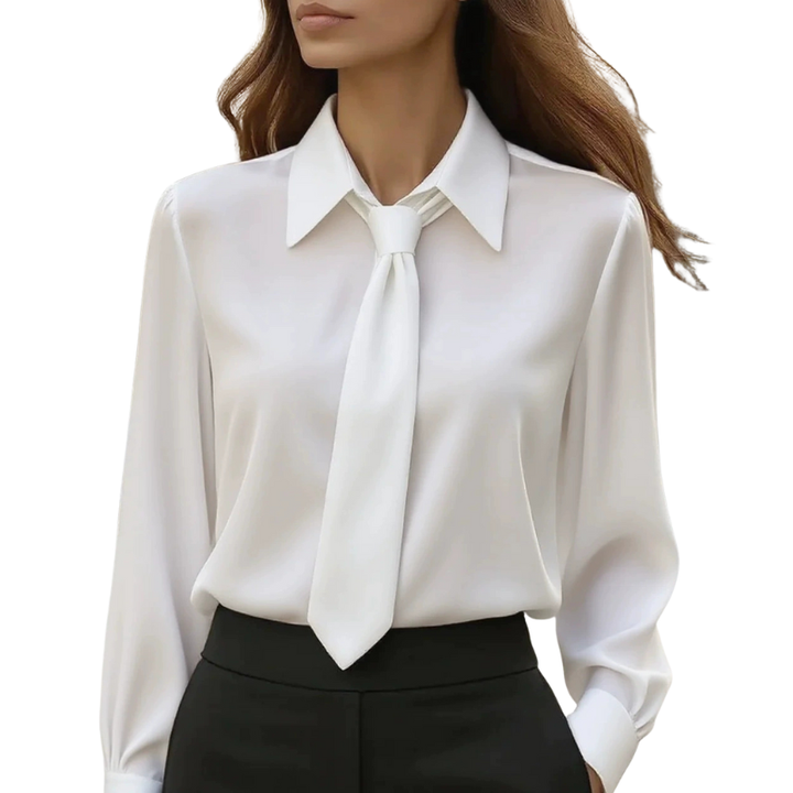 Collared Shirt with Tie in White — VerolynBoutique