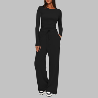 Fitted Long Sleeve Lounge Set in Black — VerolynBoutique